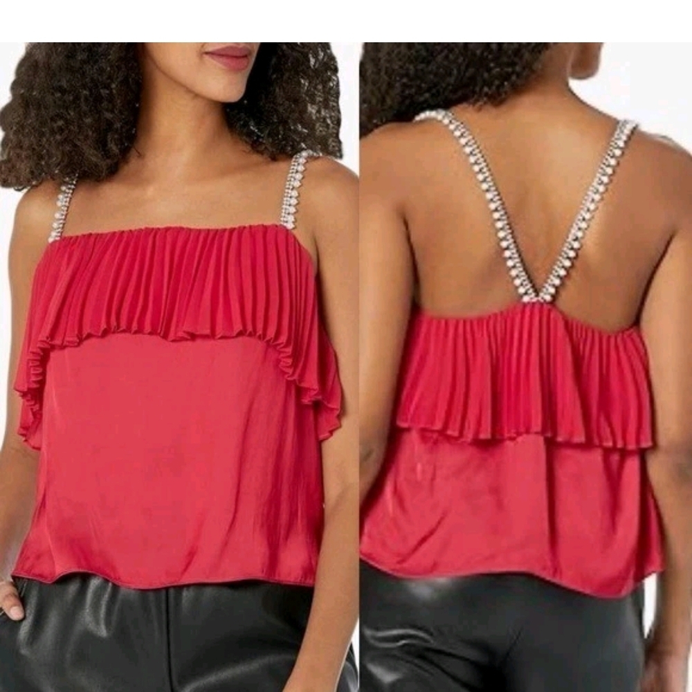 Ramy Brook Red Pearl Rhinestone Sleeveless Blouse Shirt Top S NEW $345 NWT Reed